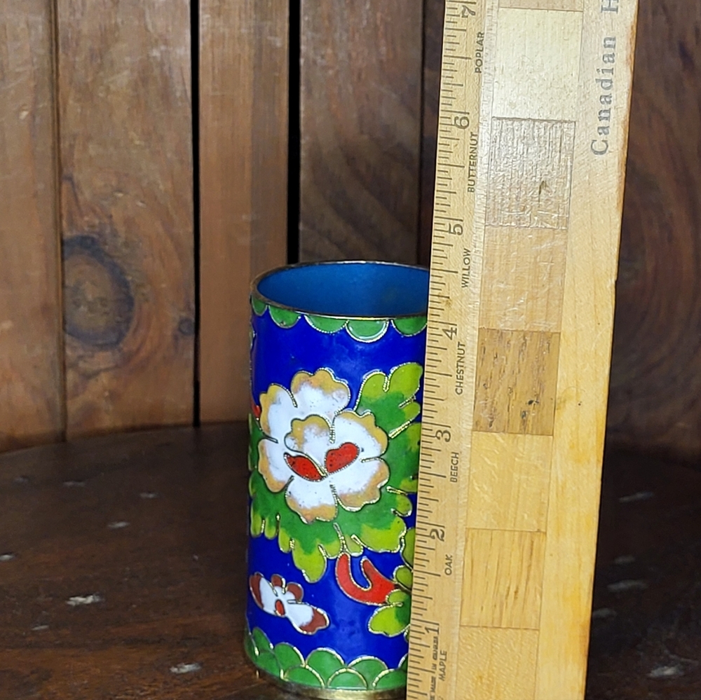 Floral Blue and Green Cloisonné Vase - Picture 4 of 14
